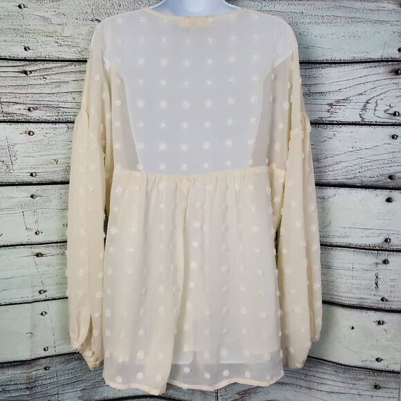 Entro Women’s Sheer Swiss Dot Blouse Size L Cream Long Sleeve Flowing - Picture 6 of 6